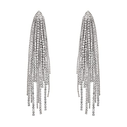 EVER FAITH Glitzernde Strass-Kronleuchter-Ohrringe, Kristall Quaste lange baumeln Ohrringe für Damen Mädchen klar Silber-Ton von EVER FAITH