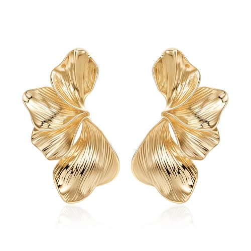 EVER FAITH Gold Blütenblatt Ohrringe für Damen, Fashion Chunky Statement Tropical Floral Blume Ohrstecker Summer Boho Schmuck für Strand Urlaub, Hochzeit Formal Party von EVER FAITH