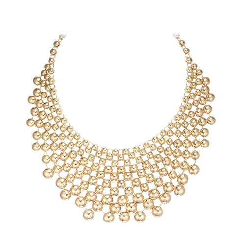 EVER FAITH Gold Chunky Choker für Damen, Mode Boho Vintage Ball Bead Statement Bib Halskette Sommer Urlaub Schmuck von EVER FAITH