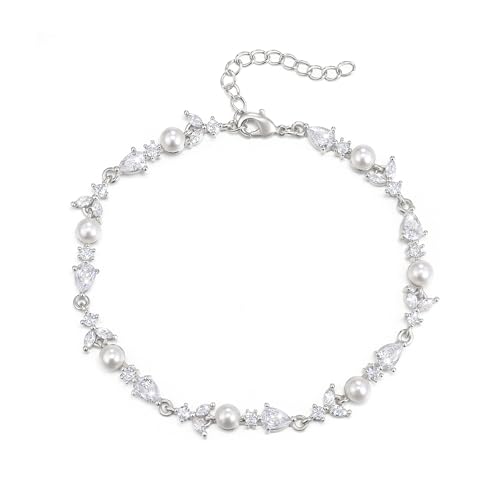 EVER FAITH Gorgeous Cubic Zirkonia Armband simulierte Perle klar Marquise Teardrop Kristall Armkette Brautschmuck für Damen Prom Hochzeit Klar Rose Gold-Ton von EVER FAITH