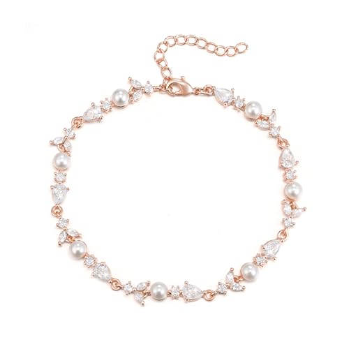 EVER FAITH Gorgeous Cubic Zirkonia Armband simulierte Perle klar Marquise Teardrop Kristall Armkette Brautschmuck für Damen Prom Hochzeit Klar Silber-Ton von EVER FAITH