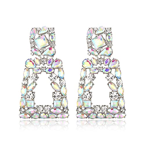 EVER FAITH Große Quadratisch Ohrringe Elegant geometrische Kristall tropfen böhmische Ohrhänger mit Sommer Strand Stil Design Schillernd Iridescent Klar AB Silber-Ton von EVER FAITH