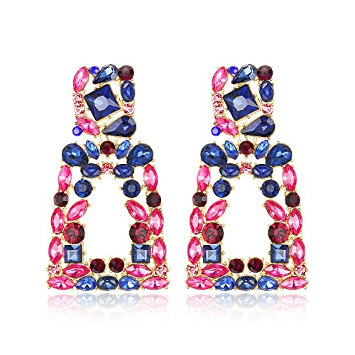 EVER FAITH Große Quadratisch Ohrringe romantic geometrische Kristall tropfen böhmische Ohrhänger mit erhöhtem Design Blau mit Rosa von EVER FAITH