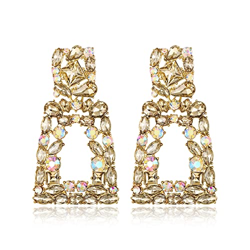 EVER FAITH Große Quadratisch Ohrringe geometrische Kristall tropfen böhmische Ohrhänger mit erhöhtem Design Braun Gold-Ton für Party von EVER FAITH