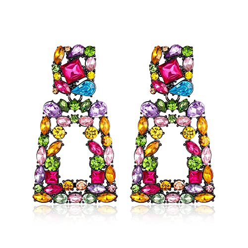 EVER FAITH Große Quadratisch Ohrringe Karneval geometrische Kristall tropfen böhmische Ohrringe mit erhöhtem Design Bunt Schwarzton von EVER FAITH