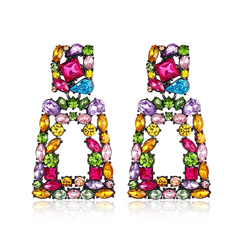 EVER FAITH Große Quadratisch Ohrringe Karneval geometrische Kristall tropfen böhmische Ohrhänger mit erhöhtem Design Bunt Schwarzton von EVER FAITH