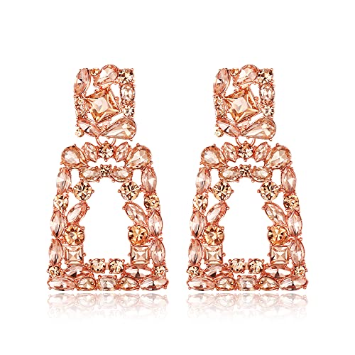 EVER FAITH Große Quadratisch Ohrringe geometrische Kristall tropfen böhmische Ohrhänger mit erhöhtem Design Champagnerfarben Rose von EVER FAITH