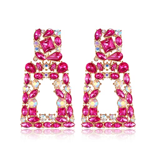 EVER FAITH Große Quadratisch Ohrringe geometrische Kristall tropfen böhmische Ohrhänger mit erhöhtem Design Fuchsia-Rot-Lila von EVER FAITH
