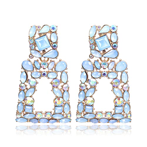 EVER FAITH Große Quadratisch Ohrringe geometrische Kristall tropfen böhmische Ohrhänger mit erhöhtem Design Hell Blau von EVER FAITH