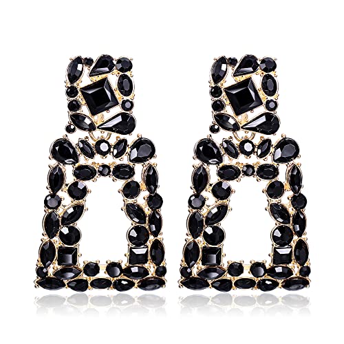 EVER FAITH Große Quadratisch Ohrringe Sommer Strand Stil geometrische Kristall tropfen böhmische Ohrhänger mit erhöhtem Design Schwarz von EVER FAITH