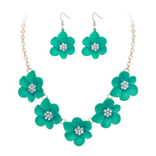 EVER FAITH Grün Blume Halskette und Ohrringe Statement Boho Schmuck Floral für Damen Sommer Strand Urlaub von EVER FAITH