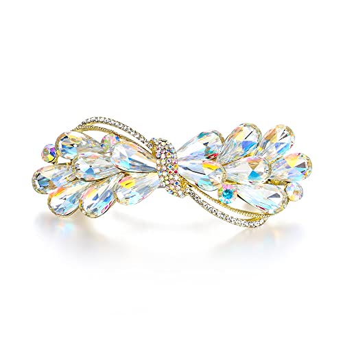 EVER FAITH Haarspange Clip Hochzeit österreichischen Kristall Strass Wassertropfen Bowknot Haarschmuck für Damen Schillernd AB Gold-Ton von EVER FAITH