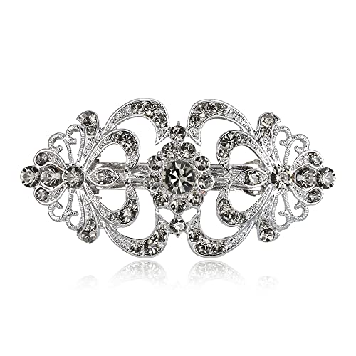 EVER FAITH Haarspange Clip österreichischen Kristall Braut 1920er Jahre Art Deco Zwei Herz Strass Haarschmuck für Damen Grau Silber-Tone von EVER FAITH