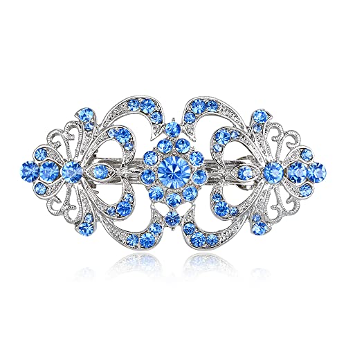 EVER FAITH Haarspange Clip österreichischen Kristall Braut 1920er Jahre Art Deco Zwei Herz Strass Haarschmuck für Damen Himmel Blau Silber-Tone von EVER FAITH