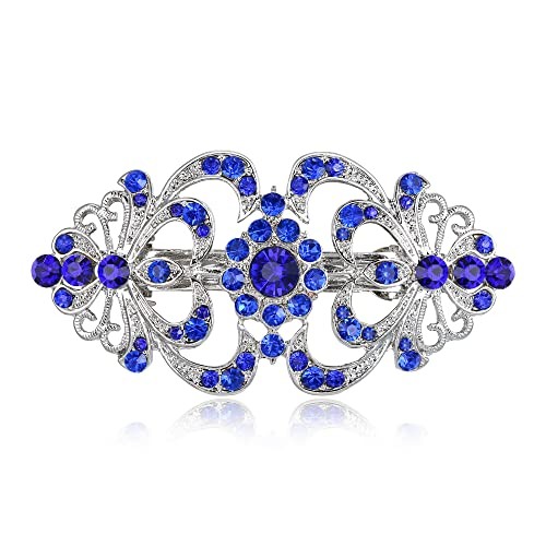 EVER FAITH Haarspange Clip österreichischen Kristall Braut 1920er Jahre Art Deco Zwei Herz Strass Haarschmuck für Damen Navy Blau Silber-Tone von EVER FAITH