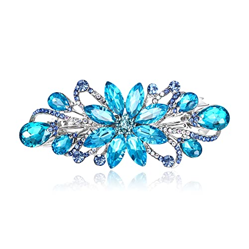 EVER FAITH Haarspange Clips Braut Strass Blume Gorgeous Marquise-Form Wassertropfen Kristall Haarschmuck für Damen Himmel Blau Silber-Tone von EVER FAITH