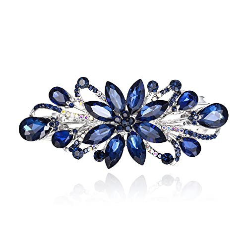 EVER FAITH Haarspange Clips Braut Strass Blume Gorgeous Marquise-Form Wassertropfen Kristall Haarschmuck für Damen Sapphire Blau Silber-Tone von EVER FAITH