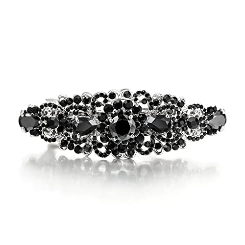 EVER FAITH Haarspange Haar Accessoire für Braut österreichischen Kristall CZ Braut Art Deco Blume Rebe Haarclip Haarschmuck für Damen Schwarz Silber-Ton von EVER FAITH