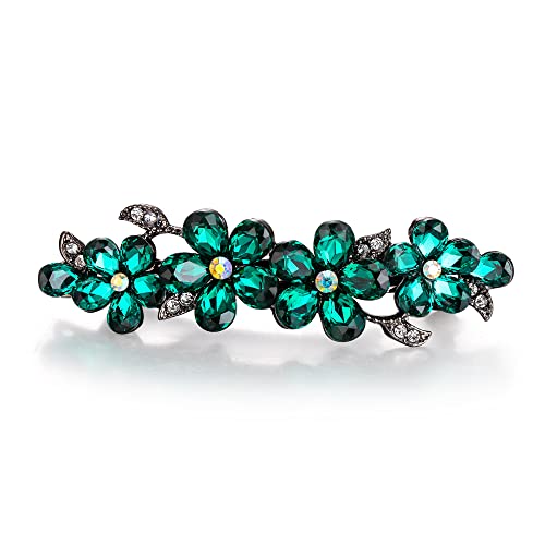 EVER FAITH Haarspange Haarclips Damen österreichische Kristall Clip Art Deco Blume Vine Teardrop Haarschmuck Accessoire Grün Schwarzt-Ton von EVER FAITH