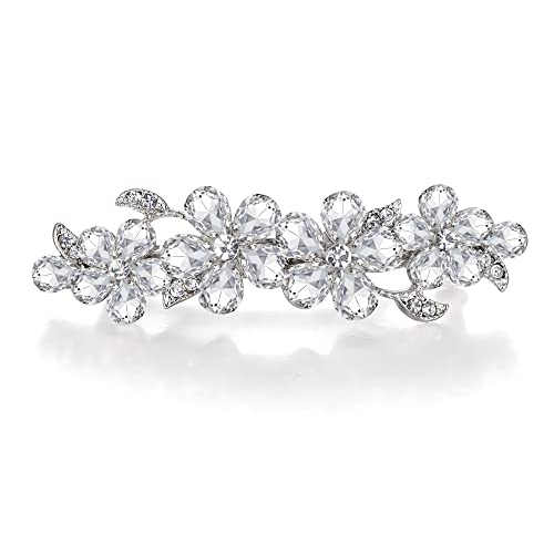 EVER FAITH Haarspange Haarclips Damen österreichische Kristall Clip Art Deco Blume Vine Teardrop Haarschmuck Accessoire Klar Silber-Ton von EVER FAITH