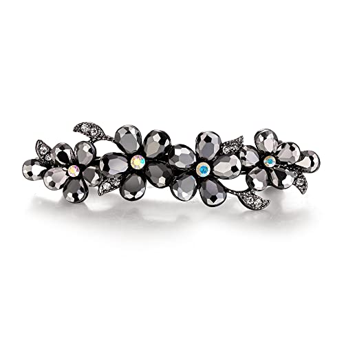 EVER FAITH Haarspange Haarclips Damen österreichische Kristall Clip Art Deco Blume Vine Teardrop Haarschmuck Accessoire Kohlenschwarz von EVER FAITH