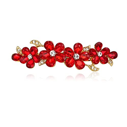 EVER FAITH Haarspange Haarclips Damen österreichische Kristall Haarspange Clip Art Deco Blume Vine Teardrop Haarschmuck Accessoire Rot Gold-Ton von EVER FAITH