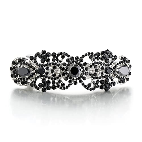 EVER FAITH Haarspange Hochzeit österreichischen Kristall CZ Art Deco Blume Träne Tropfen Haarclip Haarschmuck für Damen Braut Party Schwarz Silber-Ton von EVER FAITH