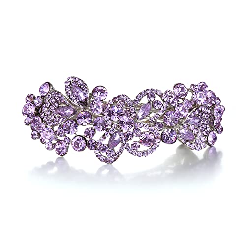 EVER FAITH Haarspange österreichischen Kristall Art Deco Blumen Blatt Clip Lila Silber-Ton für Damen Braut Party Hochzeit von EVER FAITH