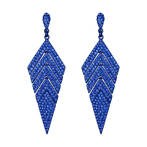 EVER FAITH Hängend Ohrringe Lange Kristall Bling Rhombus Kronleuchter für Party Braut Blau EVER FAITH Hängend Ohrringe Lange Kristall Bling Rhombus Kronleuchter für Party Braut Blau von EVER FAITH