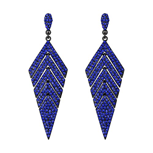 EVER FAITH Hängend Ohrringe Lange Kristall Bling Rhombus Kronleuchter für Party Braut Dunkel Blau von EVER FAITH