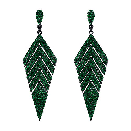 EVER FAITH Hängend Ohrringe Lange Kristall Bling Rhombus Kronleuchter für Party Braut Grün Schwarz-Ton EVER FAITH Hängend Ohrringe Lange Kristall Bling Rhombus Kronleuchter für Party Braut Grün Schwarz-Ton von EVER FAITH