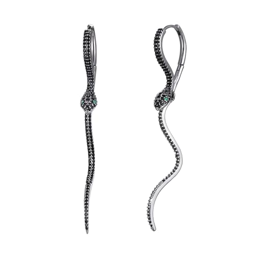 EVER FAITH Halloween Kostüm Ohrringe Tierschmuck Cubic Zirkonia Gothic Hip Hop Cocktail Schmuck Lange Schlange Ohrstecker für Damen Klar Schwarz-Ton von EVER FAITH