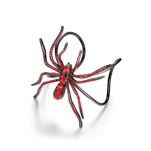 EVER FAITH Halloween Schmuck Armband für Cosplay Party, Strass Kristall Spinne Tier Armreif Verstellbar Armkette für Damen Rot Schwarz-Ton von EVER FAITH