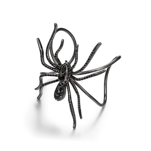 EVER FAITH Halloween Schmuck Armband für Cosplay Party, Strass Kristall Spinne Tier Armreif Verstellbar Armkette für Damen Schwarz Schwarz-Ton von EVER FAITH