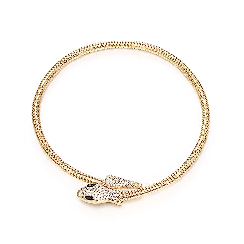 EVER FAITH Damen Vintage Stil Schlange Tier Lätzchen Choker Chunky Aussage Kragen Halskette Goldene Farbe (Stil 5 Gold-Ton) von EVER FAITH