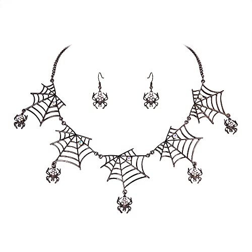 EVER FAITH Halloween Spinnennetz Schmuck Set Gothic Spinne Choker Halskette Haken Ohrring Set Kostüm Zubehör Klar AB von EVER FAITH