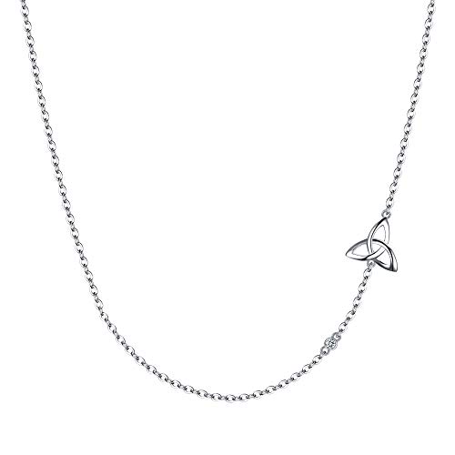 EVER FAITH Halskette 925 Sterling Silber seitlich Irish Dreieck keltischer Knoten Choker Kette mit Rund CZ Solitaire für Damen Mädchen von EVER FAITH