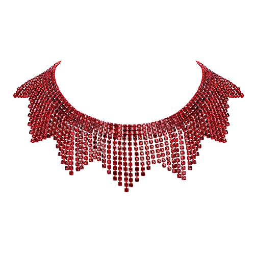 EVER FAITH Halskette Strass Kristall Quaste Fransenkette Sommer Club Accessoires Glitzernde Choker Rot von EVER FAITH