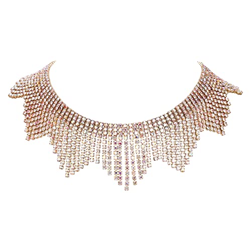 EVER FAITH Halskette Strass Kristall Quaste Fransenkette Sommer Club Accessoires Glitzernde Choker Schillernder Klar AB-Gold-Ton EVER FAITH Halskette Strass Kristall Quaste Fransenkette Sommer Club Accessoires Glitzernde Choker Schillernder Klar AB-Gold-Ton von EVER FAITH
