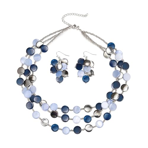 EVER FAITH Halskette für Damen, Mode Boho Shell Beaded Statement Chunky Collar Modeschmuck Blau von EVER FAITH