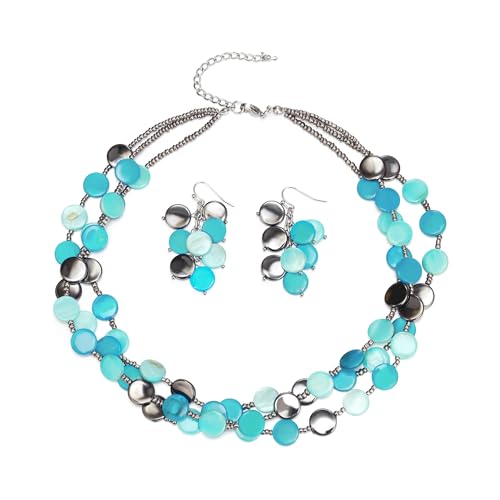EVER FAITH Halskette für Damen, Mode Boho Shell Beaded Statement Chunky Collar Modeschmuck Meeresblau EVER FAITH Halskette für Damen, Mode Boho Shell Beaded Statement Chunky Collar Modeschmuck Meeresblau von EVER FAITH