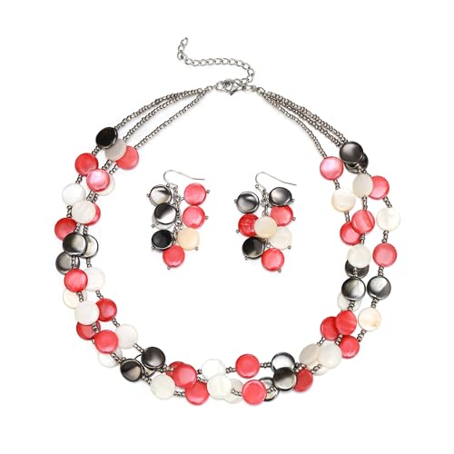 EVER FAITH Halskette für Damen, Mode Boho Shell Beaded Statement Chunky Collar Modeschmuck Rot von EVER FAITH
