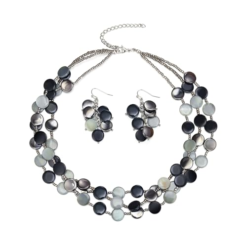 EVER FAITH Halskette für Damen, Mode Boho Shell Beaded Statement Chunky Collar Modeschmuck Schwarz von EVER FAITH