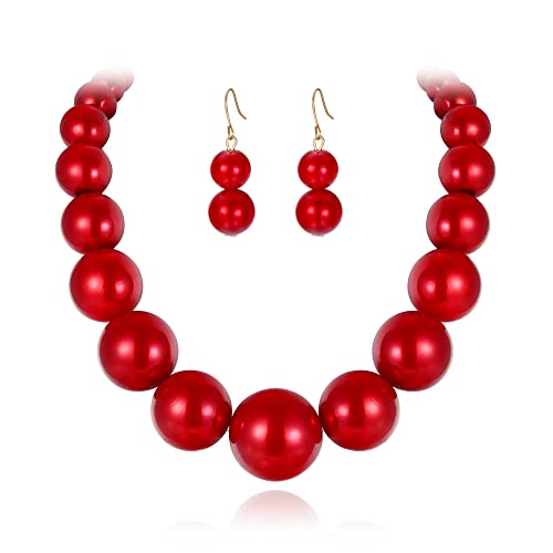 EVER FAITH Halskette große simulierte Perle Statemente klobige Ohrringe Set rot Modeschmuck von EVER FAITH