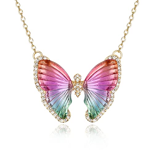 EVER FAITH Halskette mit Schmetterling Anhänger für Mädchen und Damen glitzernde Strass Kristall Bunt Emaille Miami Butterfly Halskette von EVER FAITH