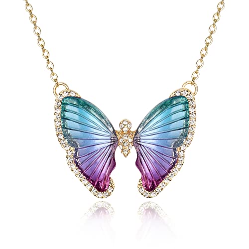 EVER FAITH Halskette mit Schmetterling Anhänger für Mädchen und Damen glitzernde Strass Kristall Lila Emaille Miami Butterfly Halskette von EVER FAITH