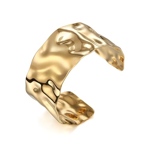 EVER FAITH Hammered Gold Cuff Armreif für Damen Vintage Statement Chunky Wide Bangle Armband Boho von EVER FAITH