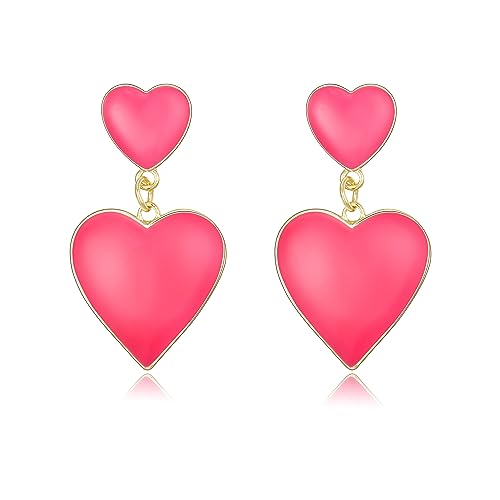 EVER FAITH Herz Ohrringe für Damen, Hot Pink Heart Earrings, Taylor Heart Earrings Valentinstag Party von EVER FAITH