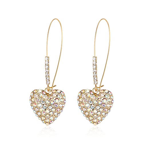 EVER FAITH Herz-Ohrringe für Damen Mädchen Teenager, Kristall baumelnden Liebe Herz Ohrringe Schmuck Geschenke für Valentinstag/Muttertag/Geburtstag/Weihnachten schillernd AB Gold-Tone von EVER FAITH