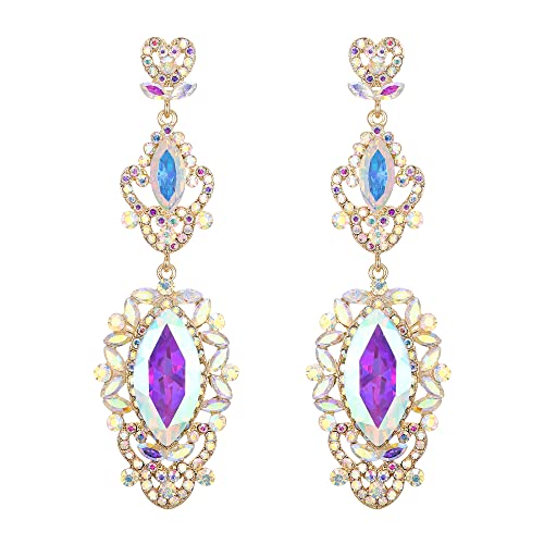 EVER FAITH Hochzeit Braut-Ohrringe für Damen Mädchen, Strass Kristall Art Deco Tropfen baumeln lange Kronleuchter Ohrringe Irisierendes Klar AB von EVER FAITH